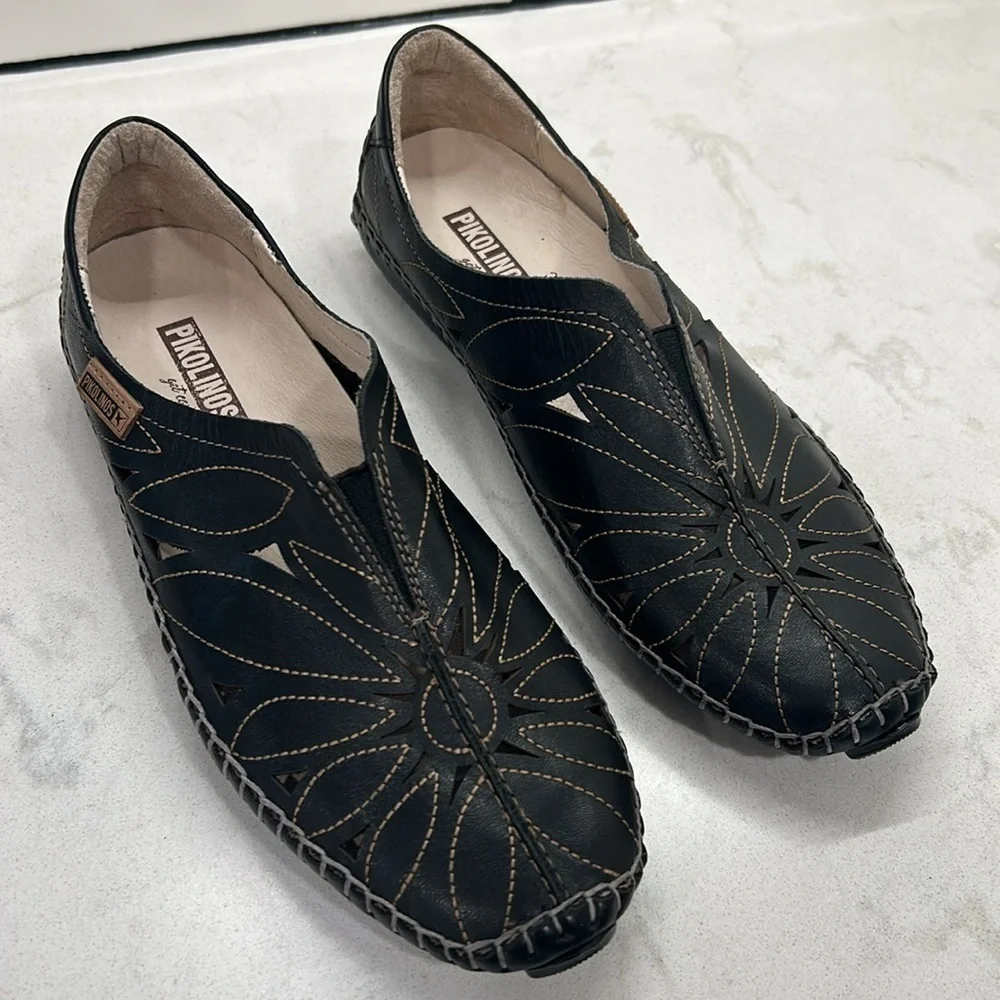 Pikolinos Jerez Womens EU 36 US 6 Black Leather Loafer Shoes Driving Moccasin